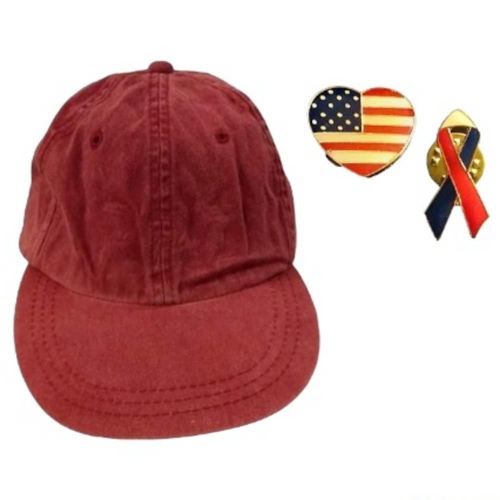 Unisex Adams Adjustable Leather Strap Baseball Cap & 2 Patriotic Pins